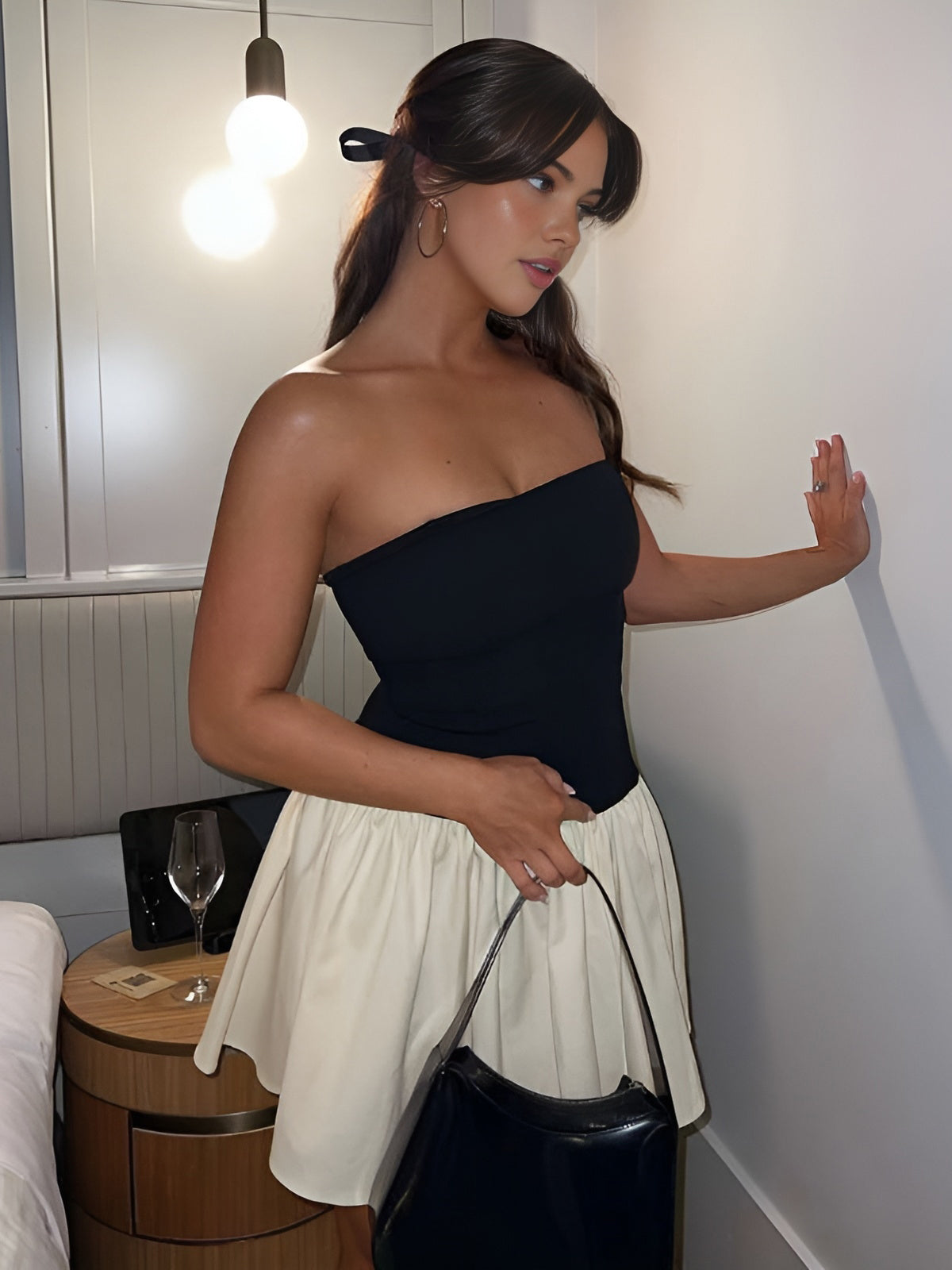 Patchwork Bustier Backless Short Dress 3