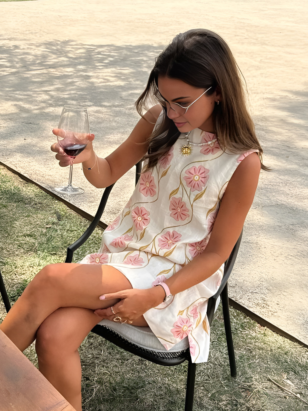 Romantic Print Sleeveless Short Dress 0